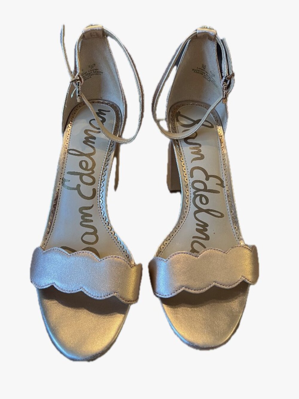 Sam Edelman Rose Gold Scalloped Ankle Strap Block Heel Sandals Size 7